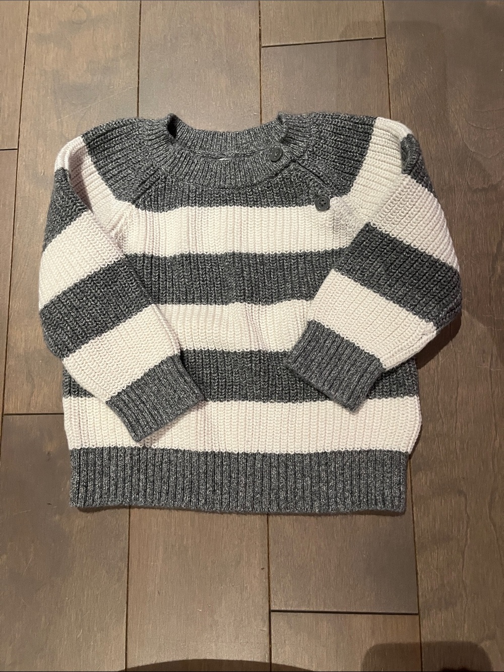 GAP Gray & Cream Striped Knit Sweater with Shoulder Buttons